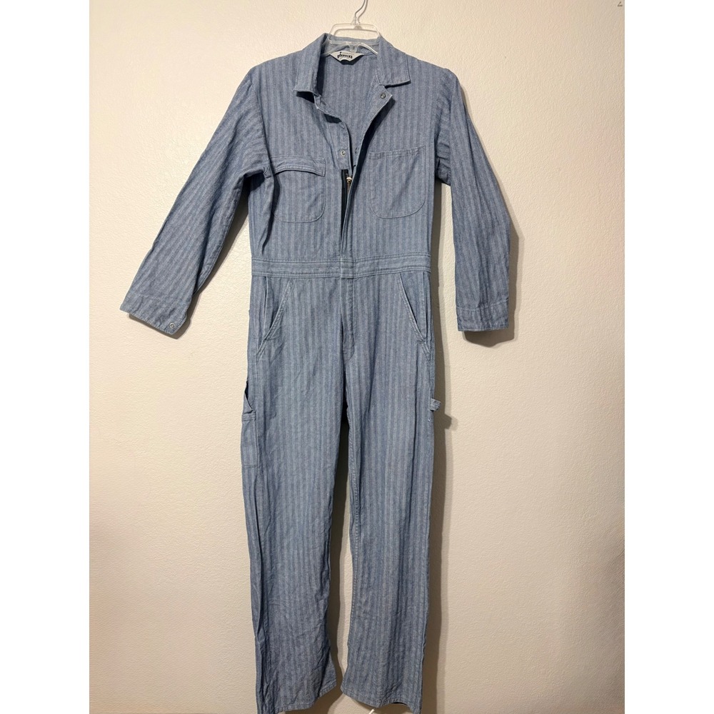 Vintage Roebucks Herringbone Twill Coveralls Blue White Workwear Made in USA